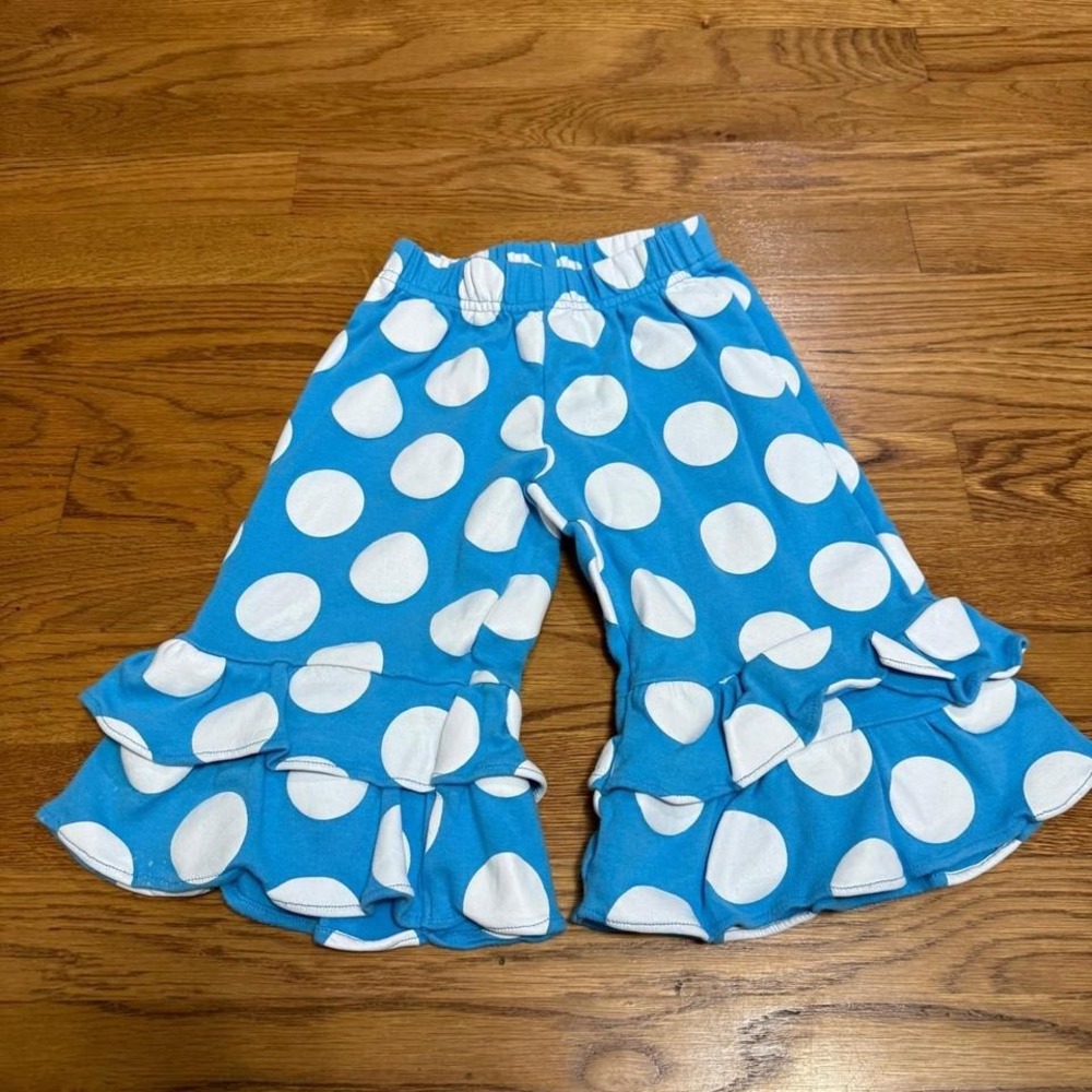 Monkey Tails Blue Polka Dot Ruffle Pants Girls Size 3T Toddler